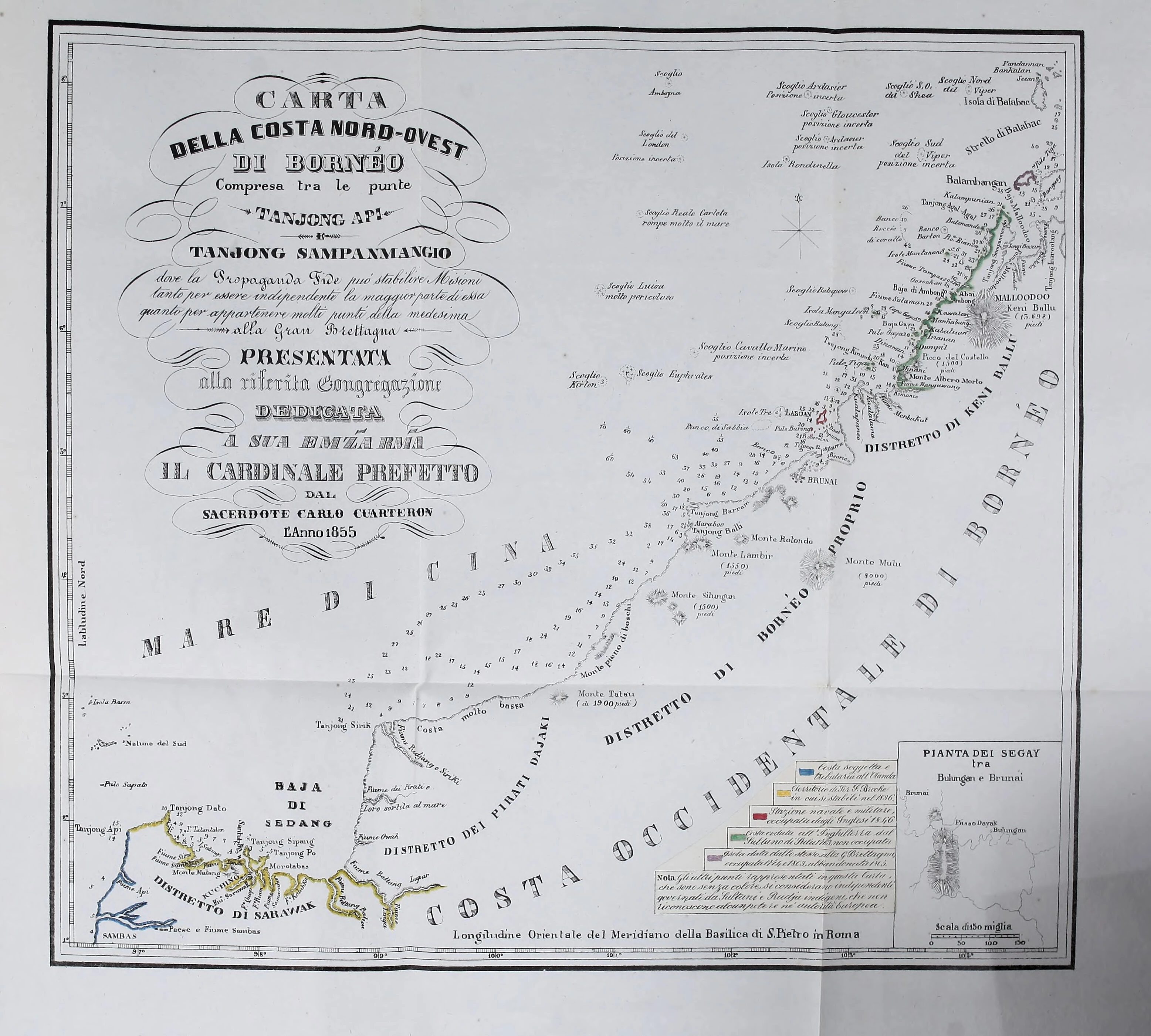 Carta de la costa noroccidental de Borneo, Carlos Cuarteroni, 1855