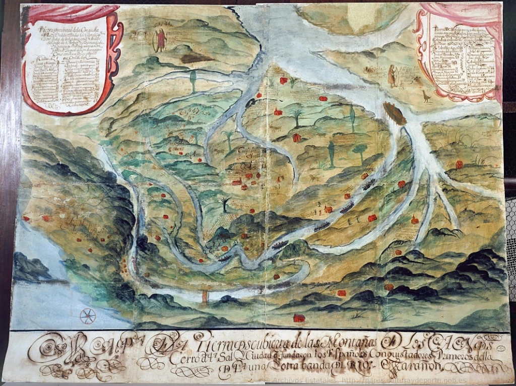 Mapa de las montañas de los Andes, el Cerro de la Sal y las tierras situadas a ambas bandas del Marañón