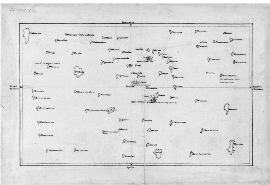 Mapa de Tupaia, elaborado durante el viaje del Endeavour. British Library, Add MS 21593 C.