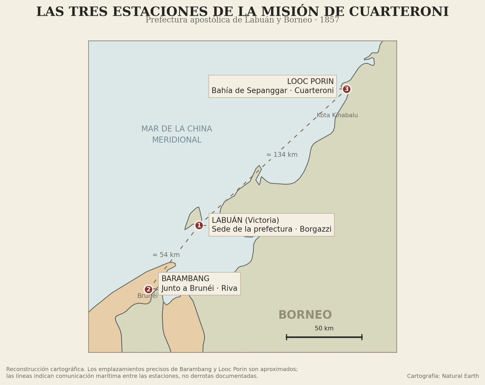 Mapa de las estaciones de Cuarteroni en Labuán, Barambang y Looc Porin