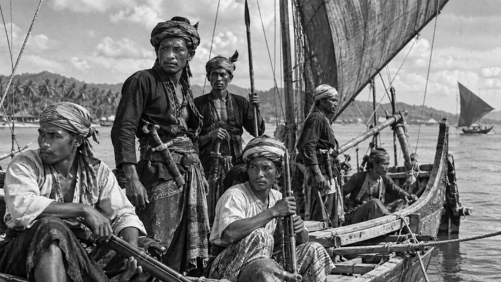 Navegantes iranun y samal de Balangingi armados a bordo de una embarcación tradicional